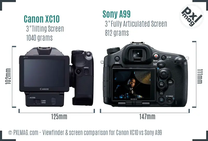 Canon XC10 vs Sony A99 Screen and Viewfinder comparison
