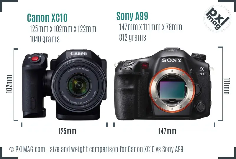 Canon XC10 vs Sony A99 size comparison