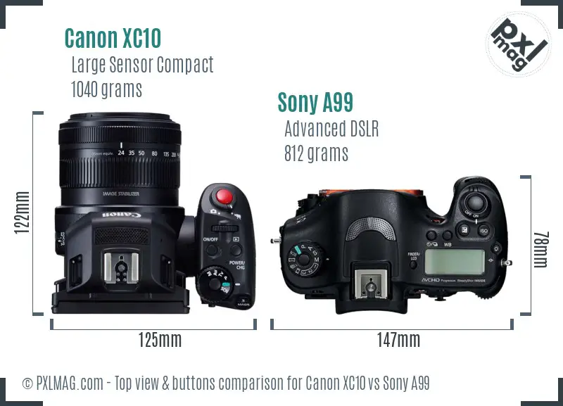 Canon XC10 vs Sony A99 top view buttons comparison