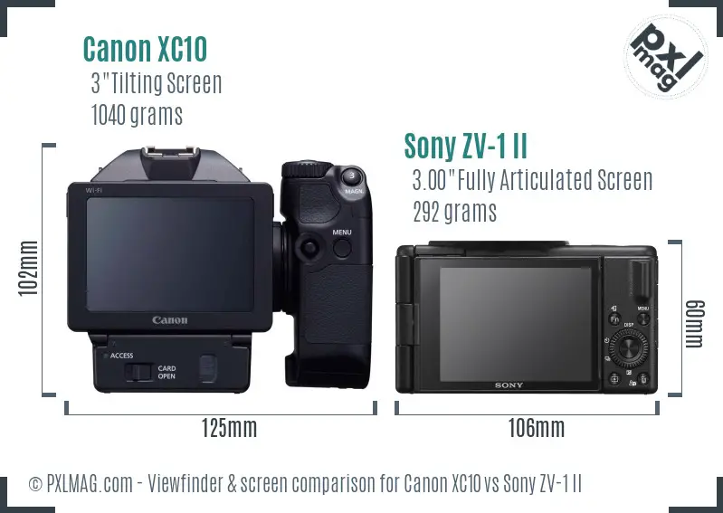 Canon XC10 vs Sony ZV-1 II Screen and Viewfinder comparison