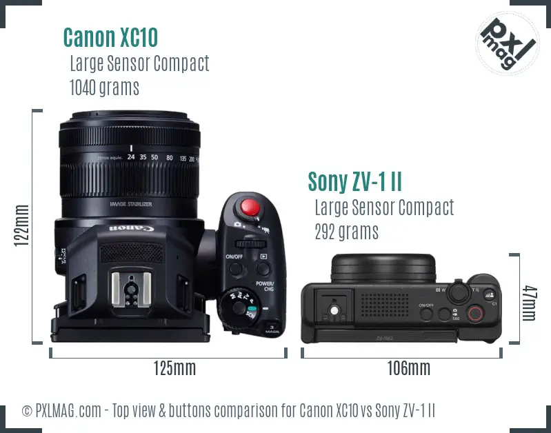 Canon XC10 vs Sony ZV-1 II top view buttons comparison