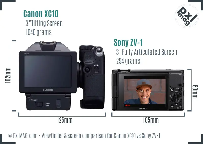 Canon XC10 vs Sony ZV-1 Screen and Viewfinder comparison