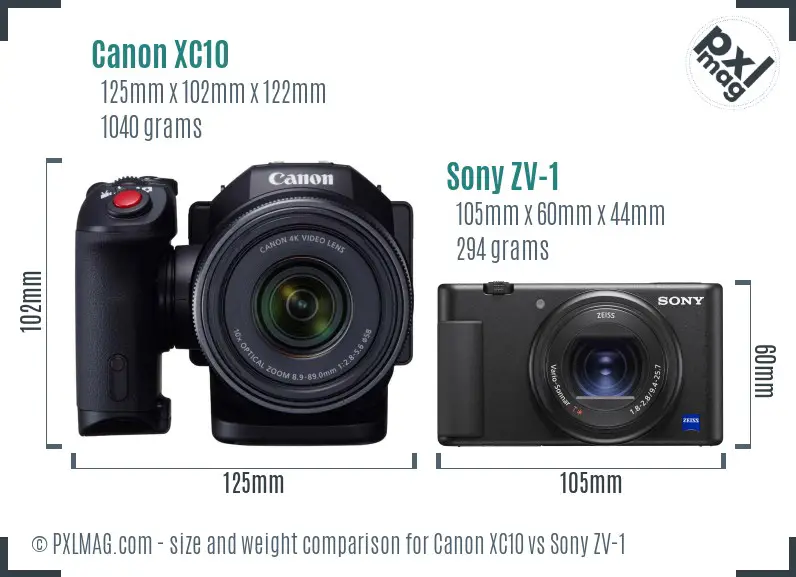 Canon XC10 vs Sony ZV-1 size comparison