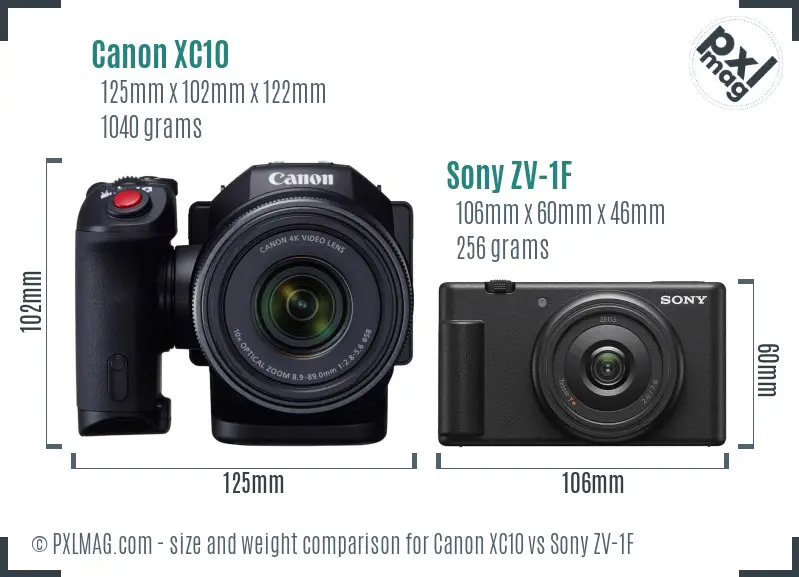 Canon XC10 vs Sony ZV-1F size comparison