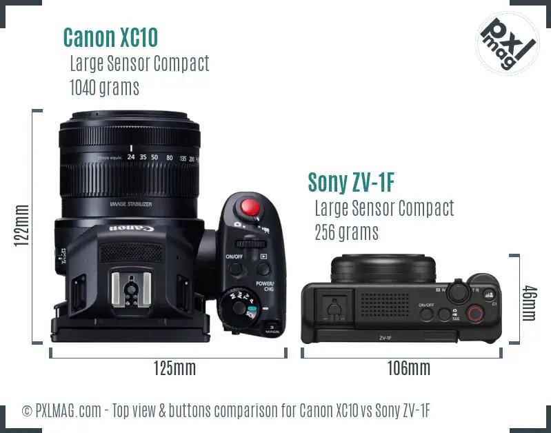 Canon XC10 vs Sony ZV-1F top view buttons comparison