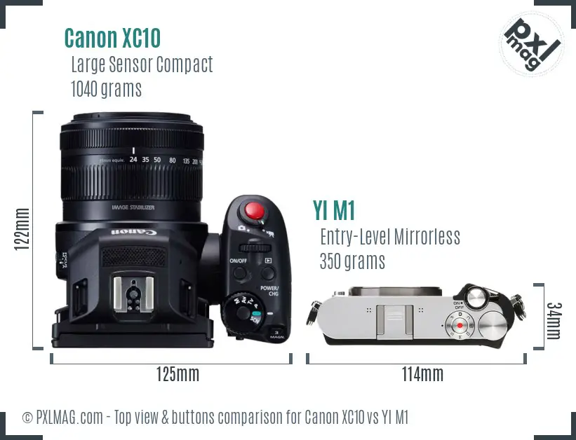 Canon XC10 vs YI M1 top view buttons comparison Canon XC10 vs YI M1 top view buttons comparison