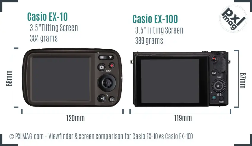 Casio EX-10 vs Casio EX-100 Screen and Viewfinder comparison