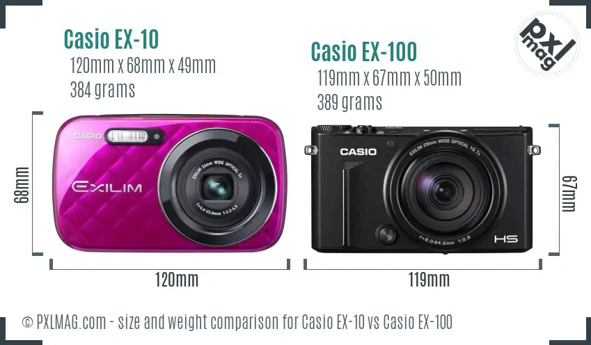 Casio EX-10 vs Casio EX-100 size comparison