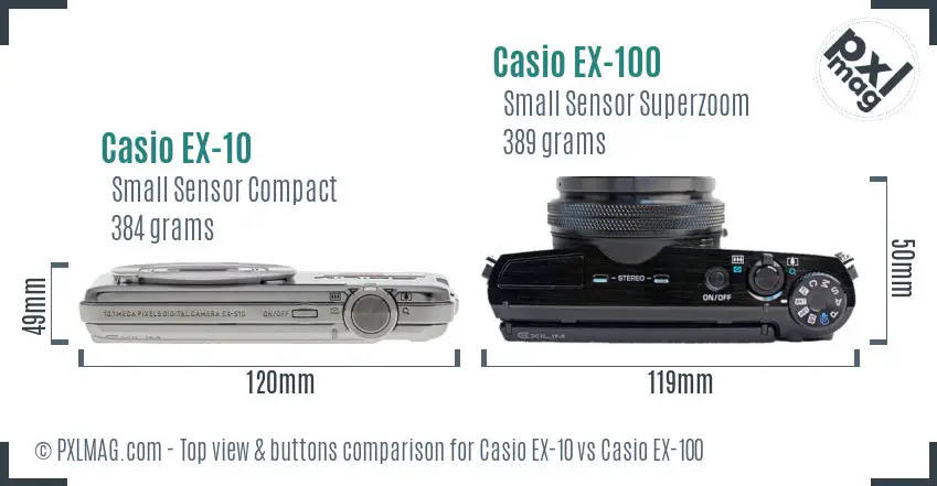 Casio EX-10 vs Casio EX-100 top view buttons comparison