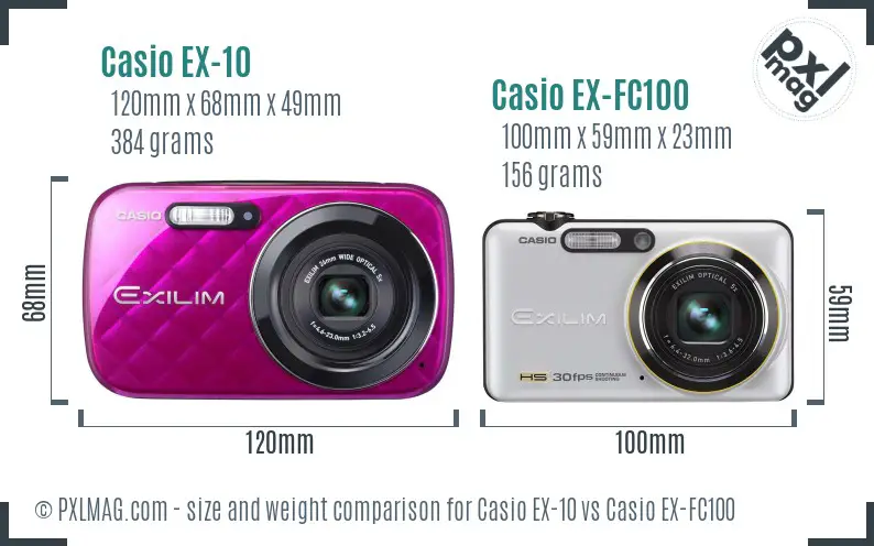 Casio EX-10 vs Casio EX-FC100 size comparison