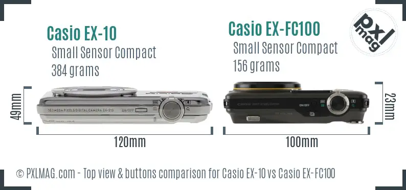 Casio EX-10 vs Casio EX-FC100 top view buttons comparison