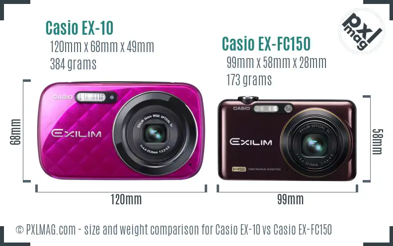 Casio EX-10 vs Casio EX-FC150 size comparison