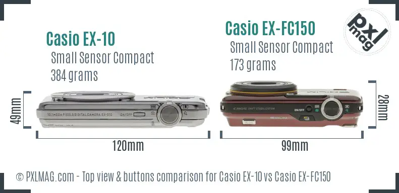 Casio EX-10 vs Casio EX-FC150 top view buttons comparison