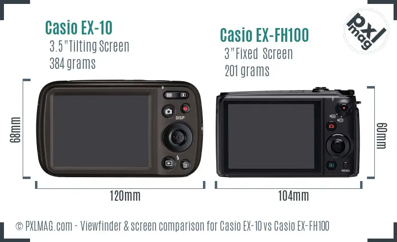 Casio EX-10 vs Casio EX-FH100 Screen and Viewfinder comparison