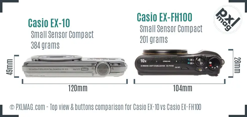Casio EX-10 vs Casio EX-FH100 top view buttons comparison