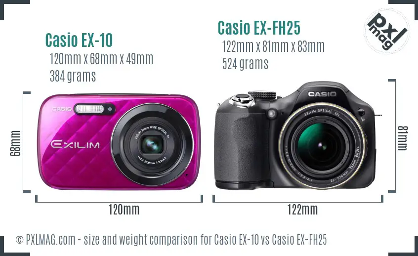 Casio EX-10 vs Casio EX-FH25 size comparison