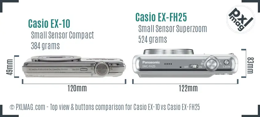Casio EX-10 vs Casio EX-FH25 top view buttons comparison