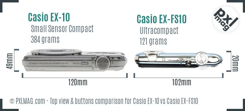 Casio EX-10 vs Casio EX-FS10 top view buttons comparison
