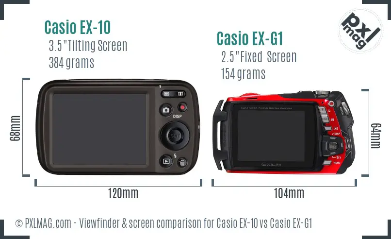 Casio EX-10 vs Casio EX-G1 Screen and Viewfinder comparison