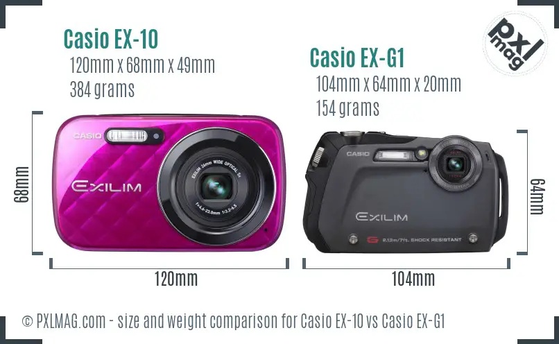 Casio EX-10 vs Casio EX-G1 size comparison