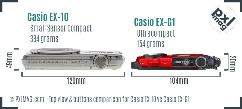 Casio EX-10 vs Casio EX-G1 top view buttons comparison