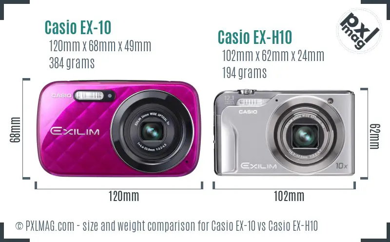 Casio EX-10 vs Casio EX-H10 size comparison