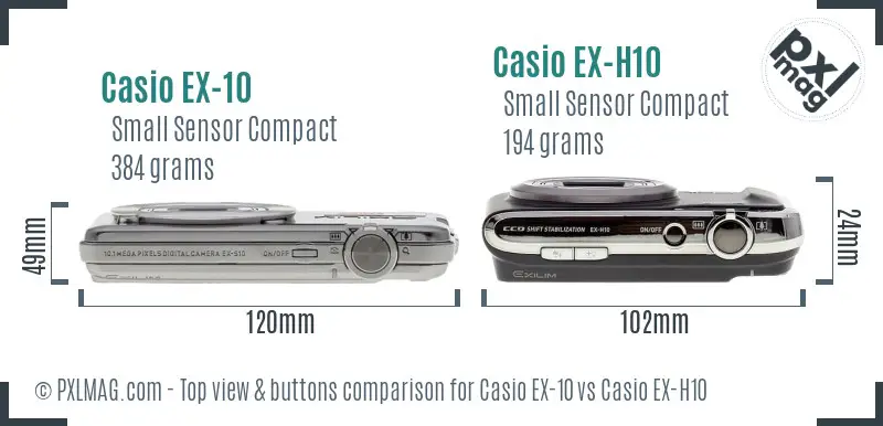 Casio EX-10 vs Casio EX-H10 top view buttons comparison