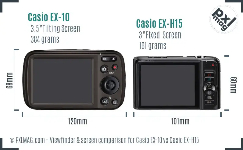 Casio EX-10 vs Casio EX-H15 Screen and Viewfinder comparison