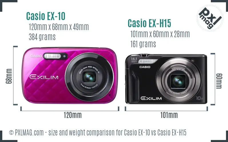 Casio EX-10 vs Casio EX-H15 size comparison