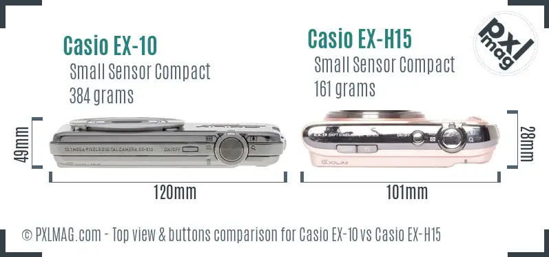Casio EX-10 vs Casio EX-H15 top view buttons comparison