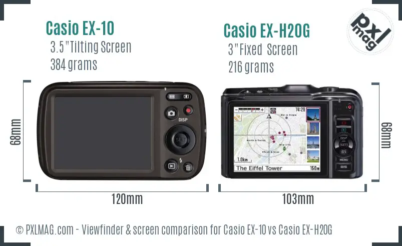 Casio EX-10 vs Casio EX-H20G Screen and Viewfinder comparison