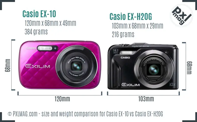 Casio EX-10 vs Casio EX-H20G size comparison