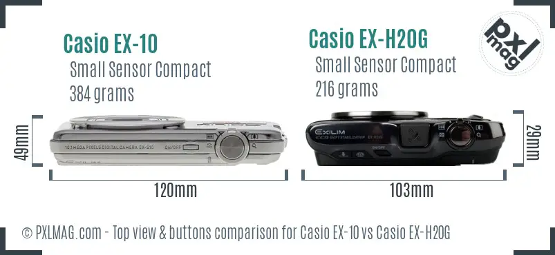 Casio EX-10 vs Casio EX-H20G top view buttons comparison