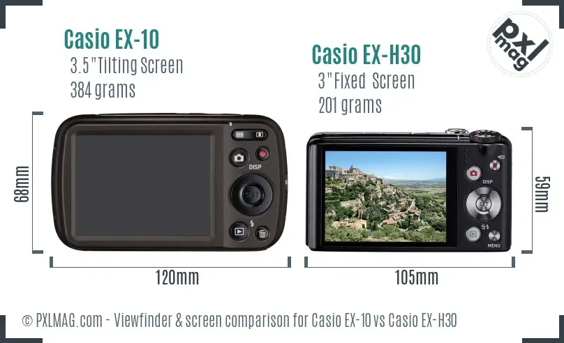 Casio EX-10 vs Casio EX-H30 Screen and Viewfinder comparison