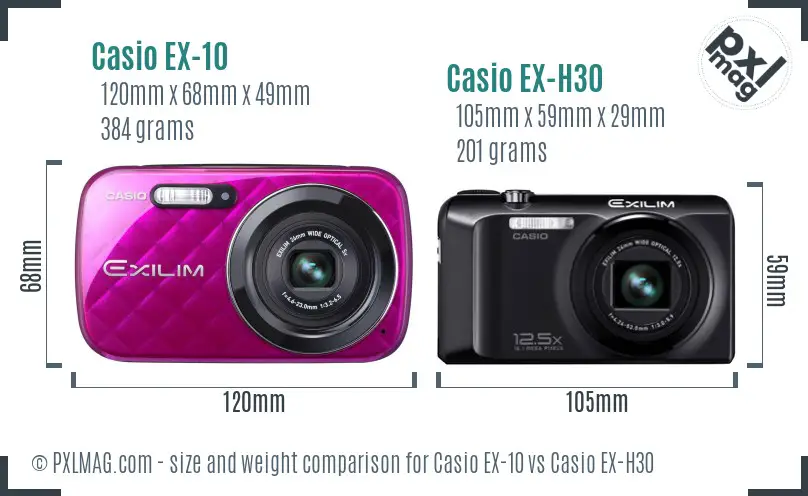 Casio EX-10 vs Casio EX-H30 size comparison