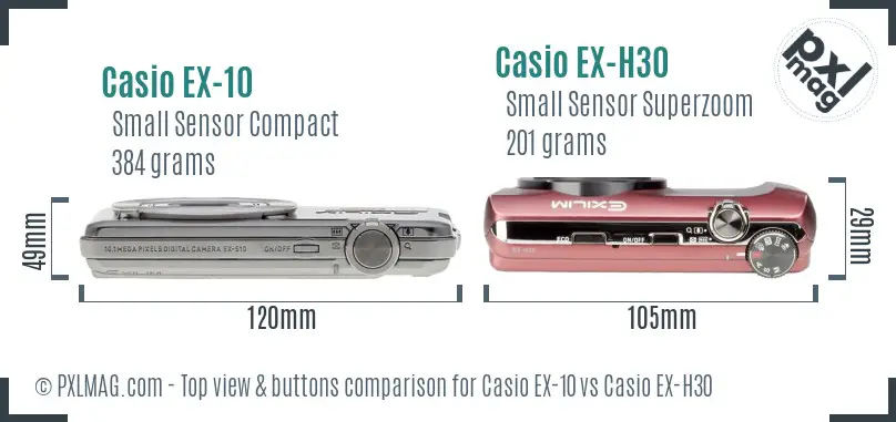 Casio EX-10 vs Casio EX-H30 top view buttons comparison