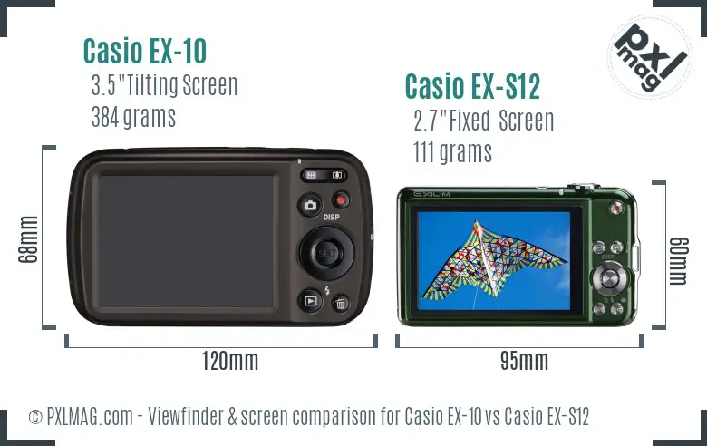 Casio EX-10 vs Casio EX-S12 Screen and Viewfinder comparison