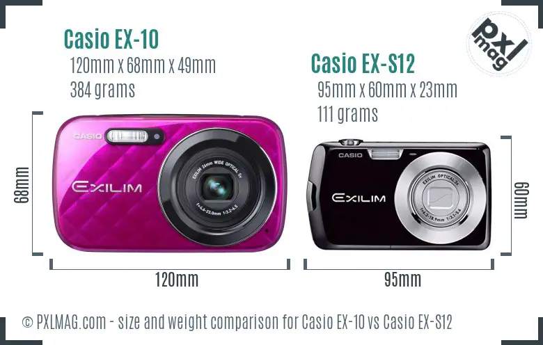 Casio EX-10 vs Casio EX-S12 size comparison