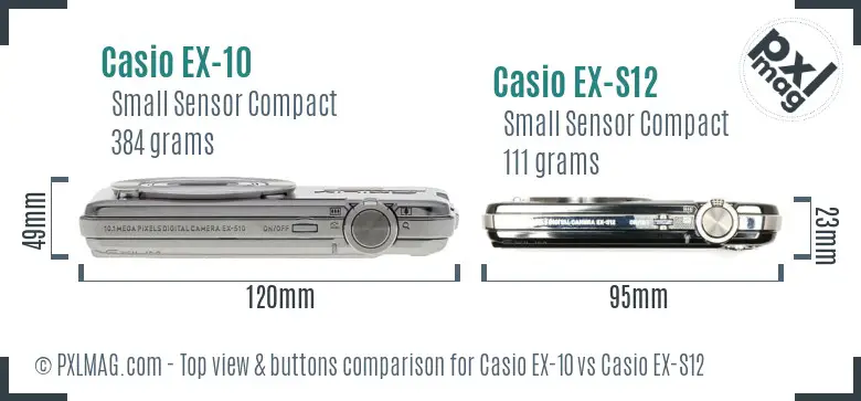 Casio EX-10 vs Casio EX-S12 top view buttons comparison