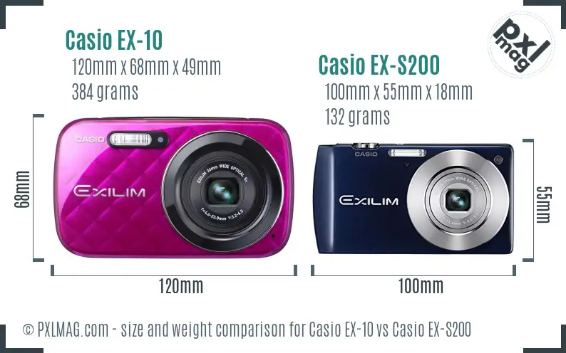 Casio EX-10 vs Casio EX-S200 size comparison