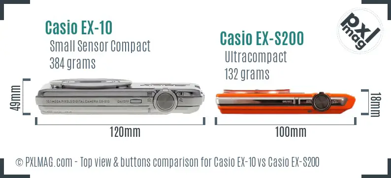 Casio EX-10 vs Casio EX-S200 top view buttons comparison