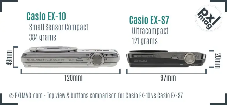 Casio EX-10 vs Casio EX-S7 top view buttons comparison