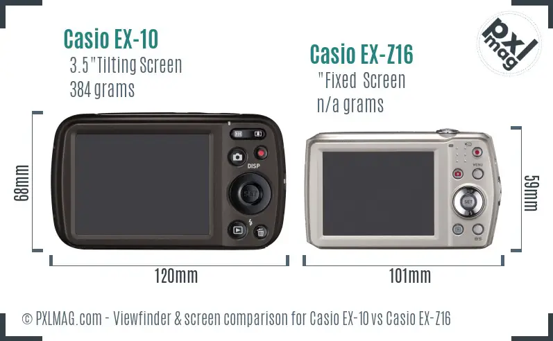 Casio EX-10 vs Casio EX-Z16 Screen and Viewfinder comparison