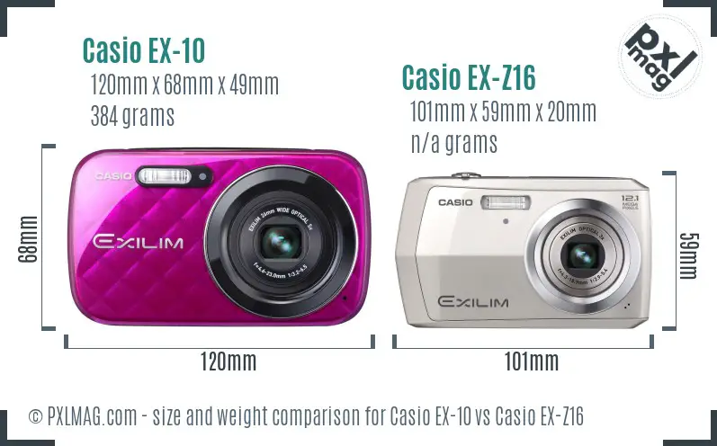 Casio EX-10 vs Casio EX-Z16 size comparison