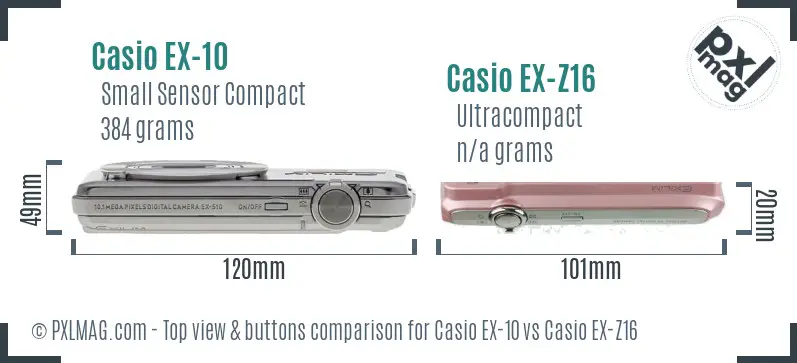 Casio EX-10 vs Casio EX-Z16 top view buttons comparison