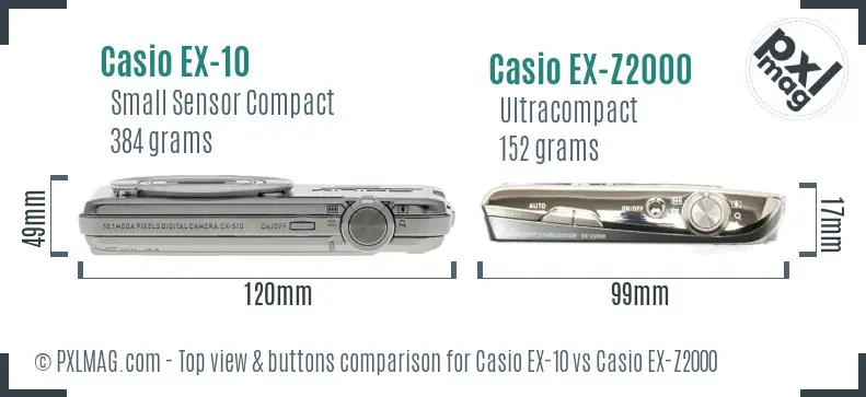 Casio EX-10 vs Casio EX-Z2000 top view buttons comparison