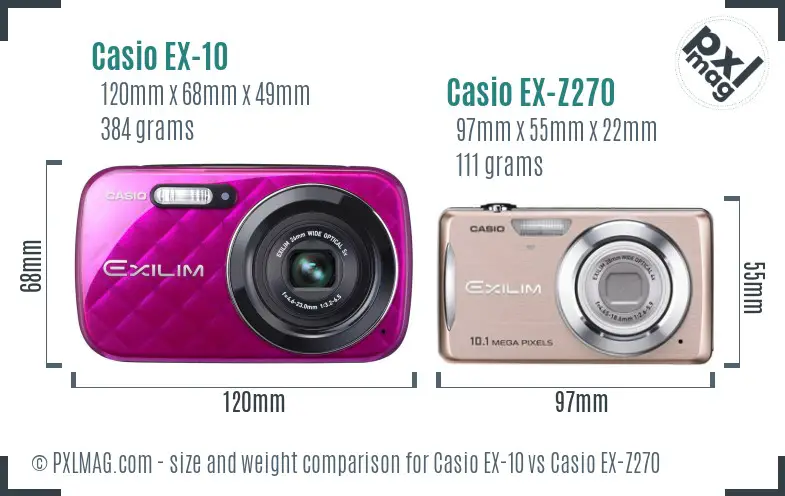 Casio EX-10 vs Casio EX-Z270 size comparison