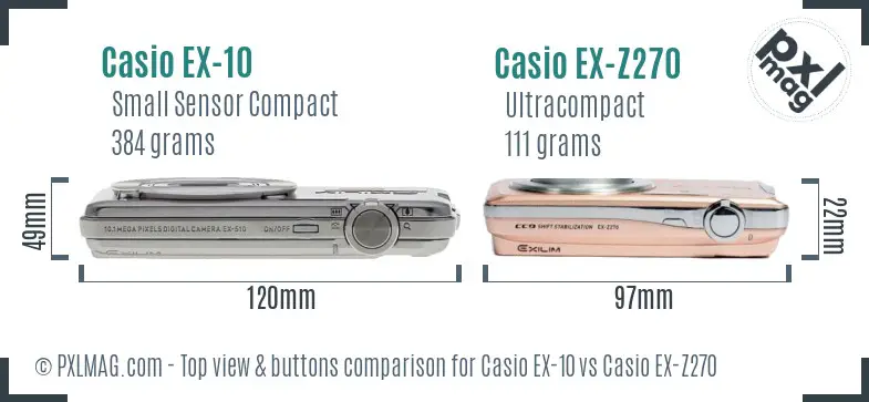 Casio EX-10 vs Casio EX-Z270 top view buttons comparison