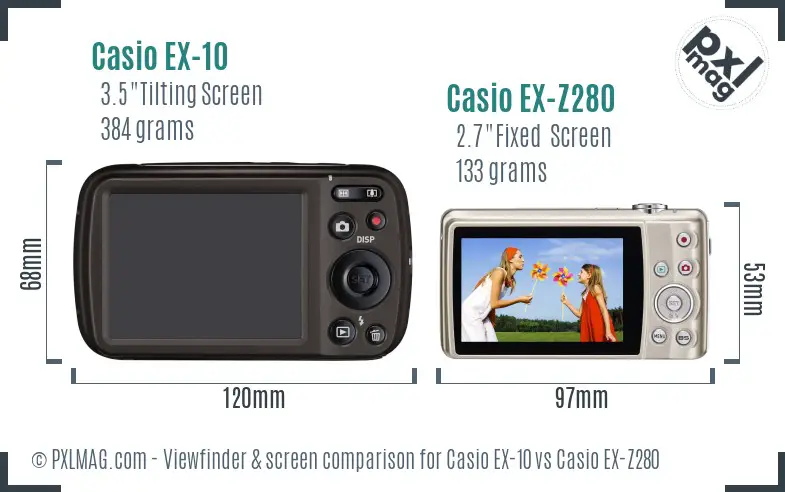 Casio EX-10 vs Casio EX-Z280 Screen and Viewfinder comparison