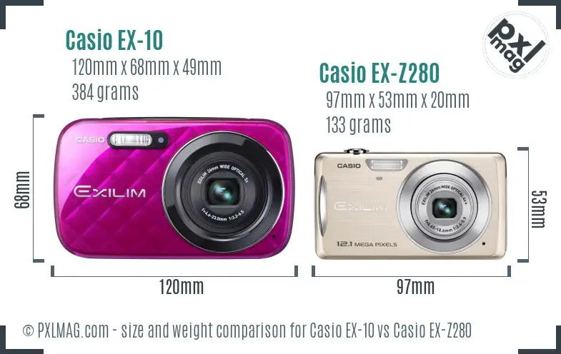 Casio EX-10 vs Casio EX-Z280 size comparison